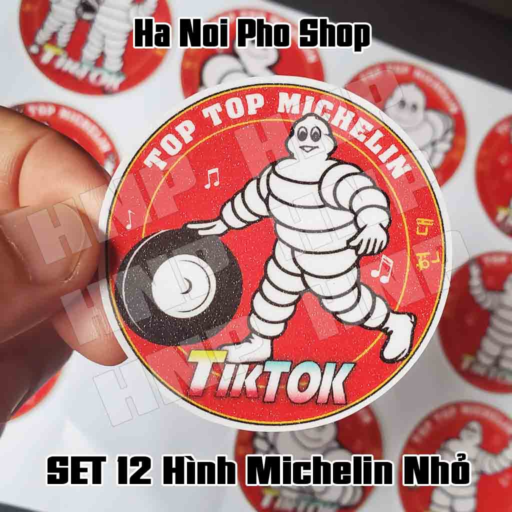 Combo 12 Tem nhỏ Michelin Man, Hình dán Logo Tik Tok Xe Tải Michelin Hà Nội Phố Xe Tải