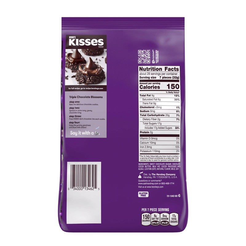 Socola đắng Hershey's Kisses Special Dark Chocolate 910g tím- hàng nhập Mỹ