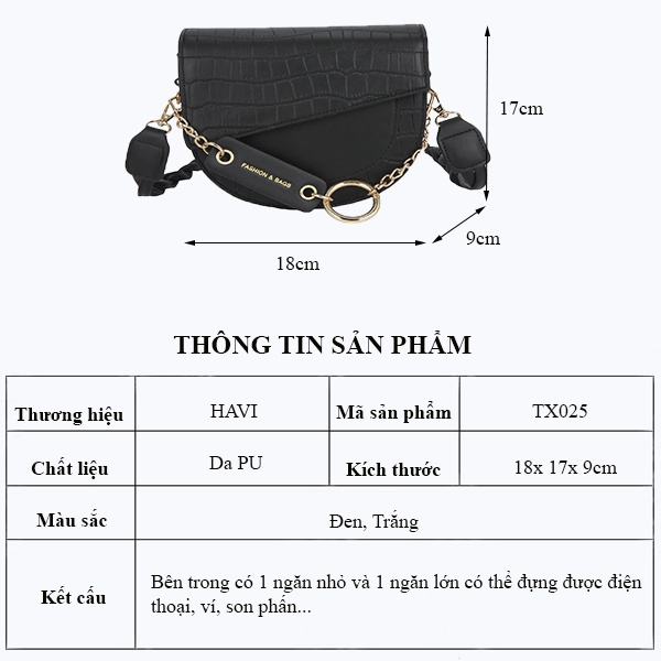 Túi Xách Nữ Đi Chơi, Đi Làm Đeo Chéo, Đeo Vai Dáng Bán Nguyệt Thời Trang Cao Cấp TX025