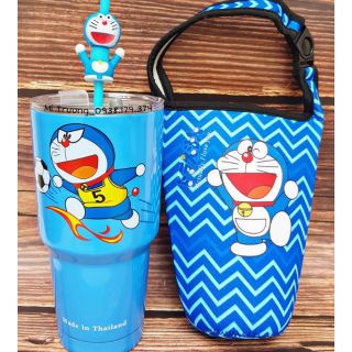 (HÀNG KỊCH ĐỘC) COMBO LY GIỮ NHIỆT DOREMON 900ML ĐỦ PHỤ KIỆN