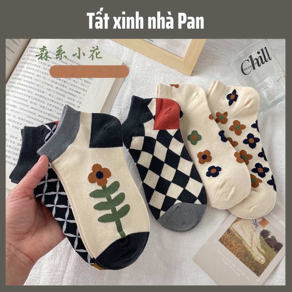 Tất Vớ Nữ Cổ Ngắn hoạ tiết hoa xinh xắn cotton