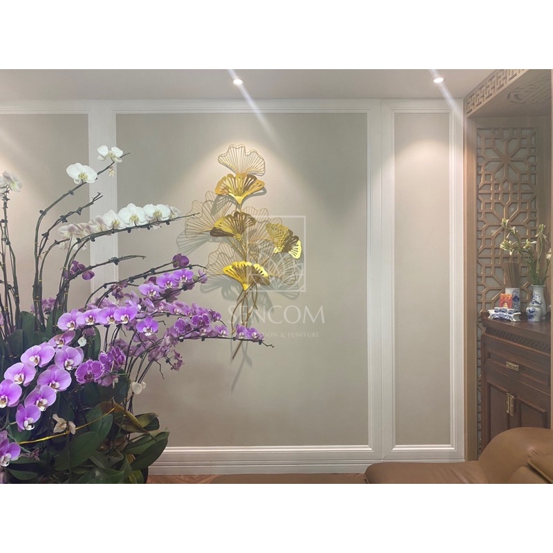 Tranh sắt treo tường nghệ thuật, trang decor trang trí hoa 2 vòng xanh lá đẹp cao cấp - 2056