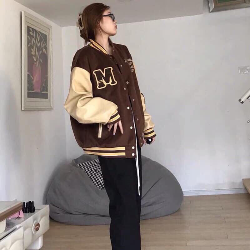 Áo Khoác Nữ, Áo Khoác Bomber Nữ Nhung Màu Nâu Tây/ Ulzzang