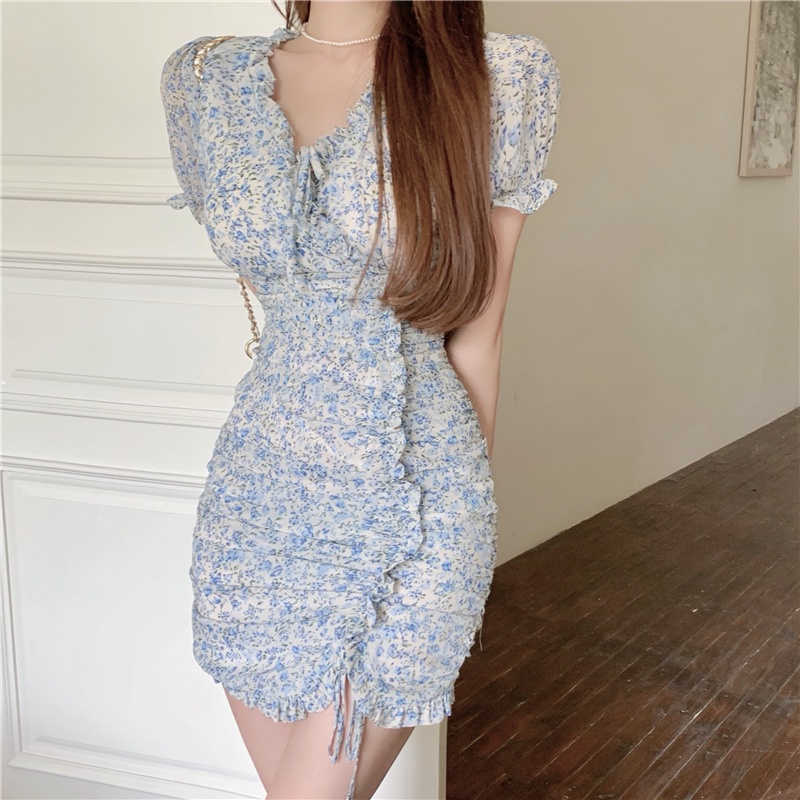Đầm nữ voan hoa nhí nhúng dáng ôm Emilyshop ulzzang