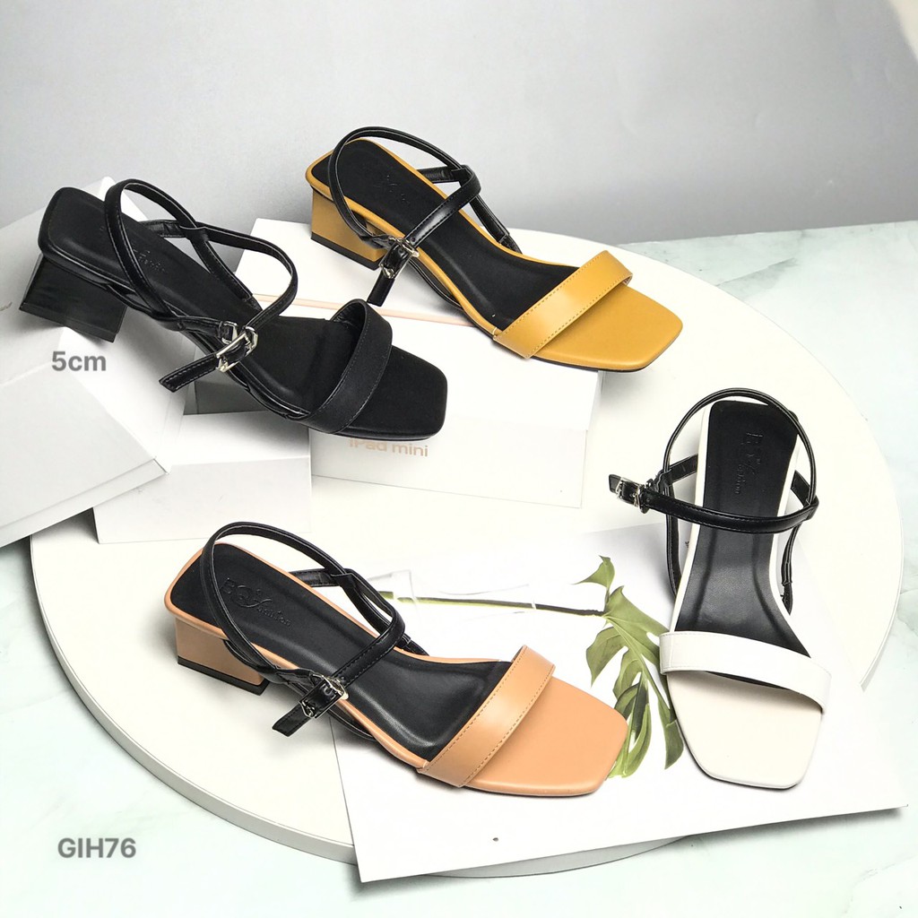 Sandal nữ BQ ❤️FREESHIP❤️ Giày quai hậu cao gót phối quai màu sắc trẻ trung gót vuông 5cm GIH76
