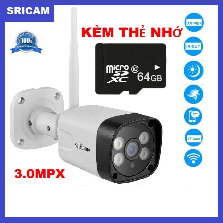 Camera Ngoài Trời Srihome SH035 3.0MPX Tiêu Chuẩn Chống Nước - Đàm Thoại 2 Chiều - Bảo Hành 12 Tháng - Kèm thẻ nhớ 64GB