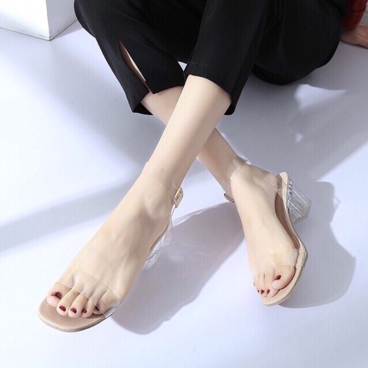 Giày sandal cao gót guốc nữ quai trong quấn cổ cao 5cm (có ảnh thật)
