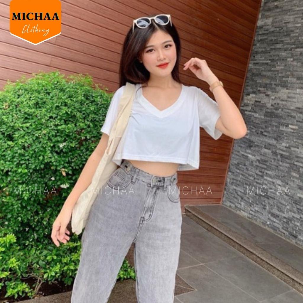 Áo Croptop CỔ TIM FORM RỘNG Nữ Basic Thun Cotton Kiểu Phong Cách Thể Thao - MICHAA