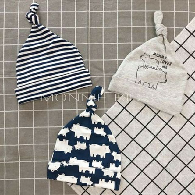 Set 3 mũ cho bé MOMCARE, mũ cotton họa tiết mềm mại cao cấp - Monnie Kids