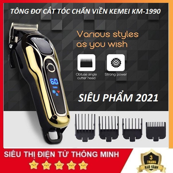 Tông Đơ Chấn Viền, Tăng Đơ Chuyên Nghiệp, Màn Hình LCD Kemei KM-1990 Siêu Phẩm 2021