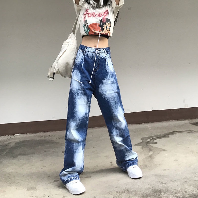 Quần Jean Ống Rộng Màu Tím Nhuộm Size Lớn Phong Cách Đường Phố Thời Trang Xuân Thu Cho Nữ 0tVr