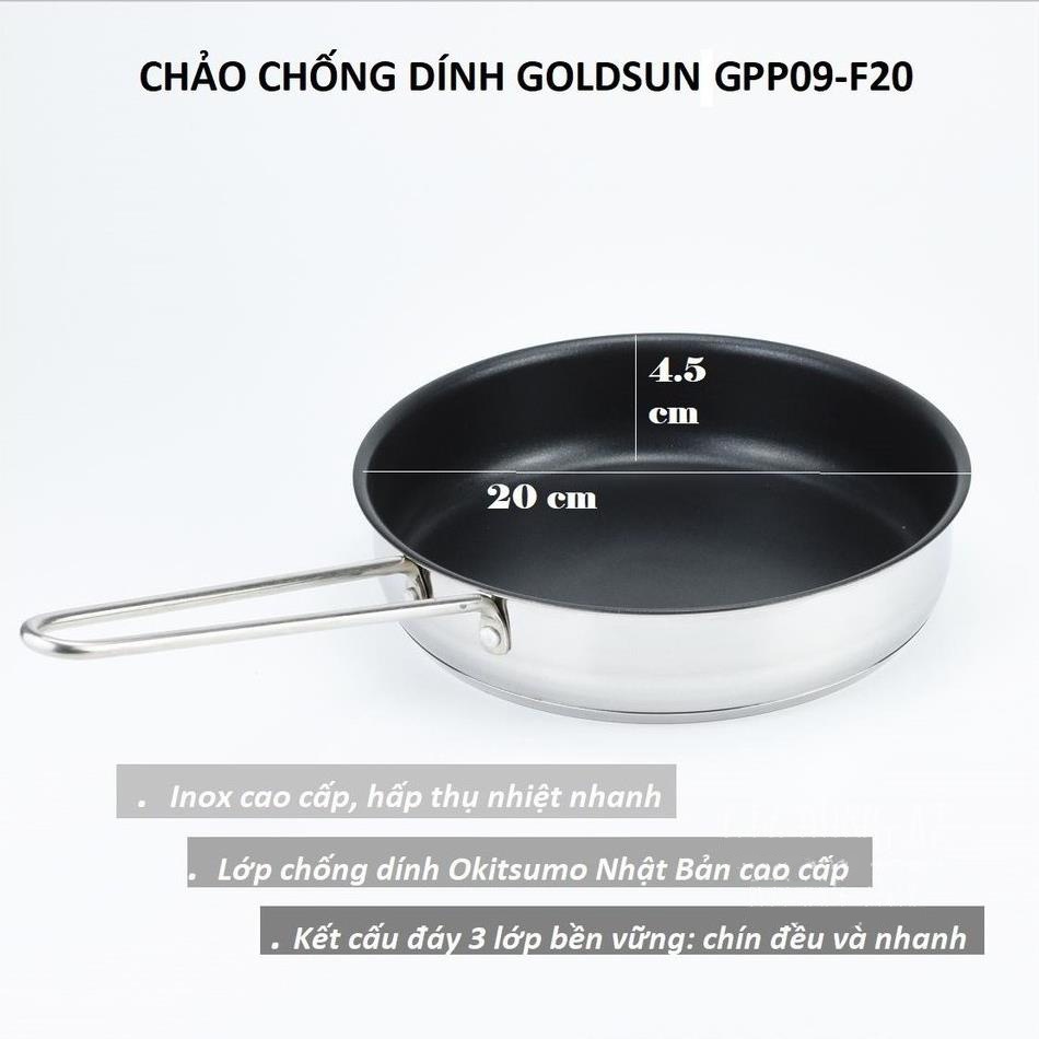 Chảo chống dính bếp từ Goldsun GPA1401-20IH, Chảo Inox 20cm dùng để chiên xào hàng chính hãng bảo hành 12 tháng