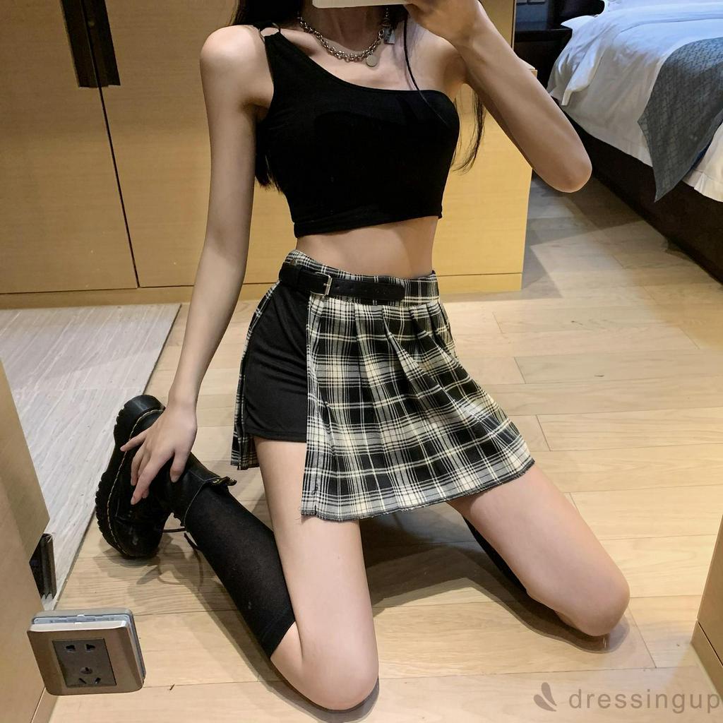 Chân Váy Nữ Lưng Cao Dáng Chữ A Họa Tiết Caro Thời Trang