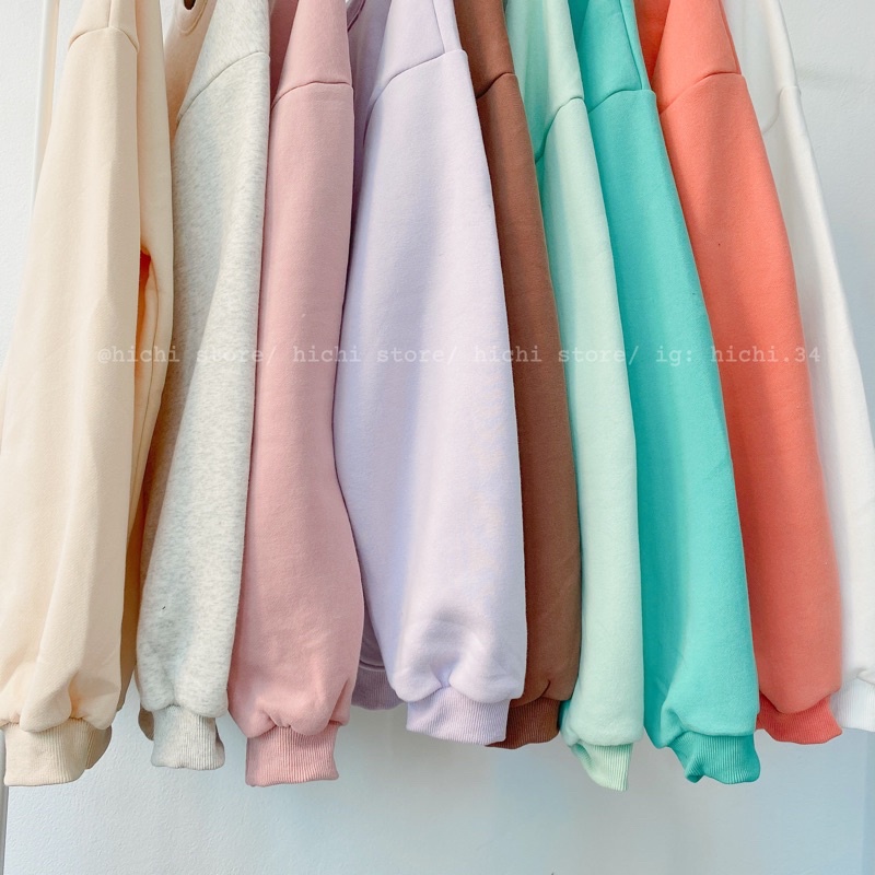 áo sweater trơn nỉ bông dài tay cổ tròn 9 màu hàn quốc hichi | BigBuy360 - bigbuy360.vn