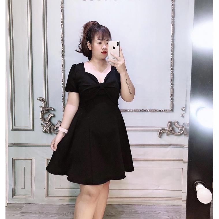 [Shop bigsize nữ 50kg-90kg] Đầm cổ tim dáng chữ A đi tiệc siêu dáng D60