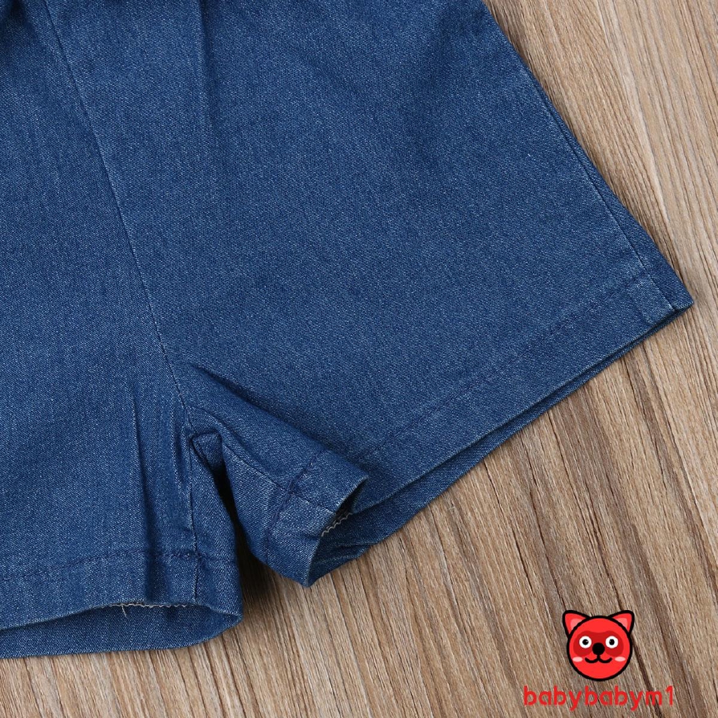 Bộ áo liền quần ngắn bằng vải denim xinh xắn dành cho bé gái WBB