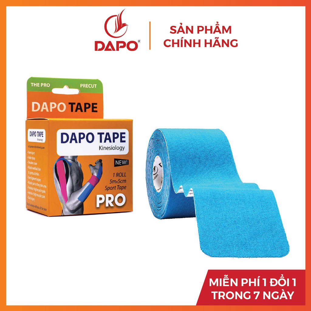 Băng Dán Cơ Thể Thao Dapo Tape Sợi Cotton Cắt Sẵn Màu Xanh phòng tránh, hỗ trợ phục hồi chấn thương