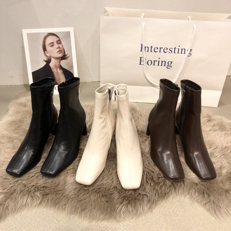 Giày Bốt Cao Gót Mũi Vuông Thời Trang Cá Tính Cho Nữ