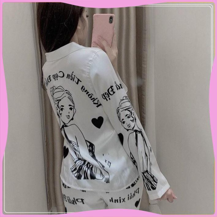 Bộ Ngủ Thu Đông Pijama Dài Tay Mặc Nhà Lụa Satin Cao Mềm Mịn | BigBuy360 - bigbuy360.vn