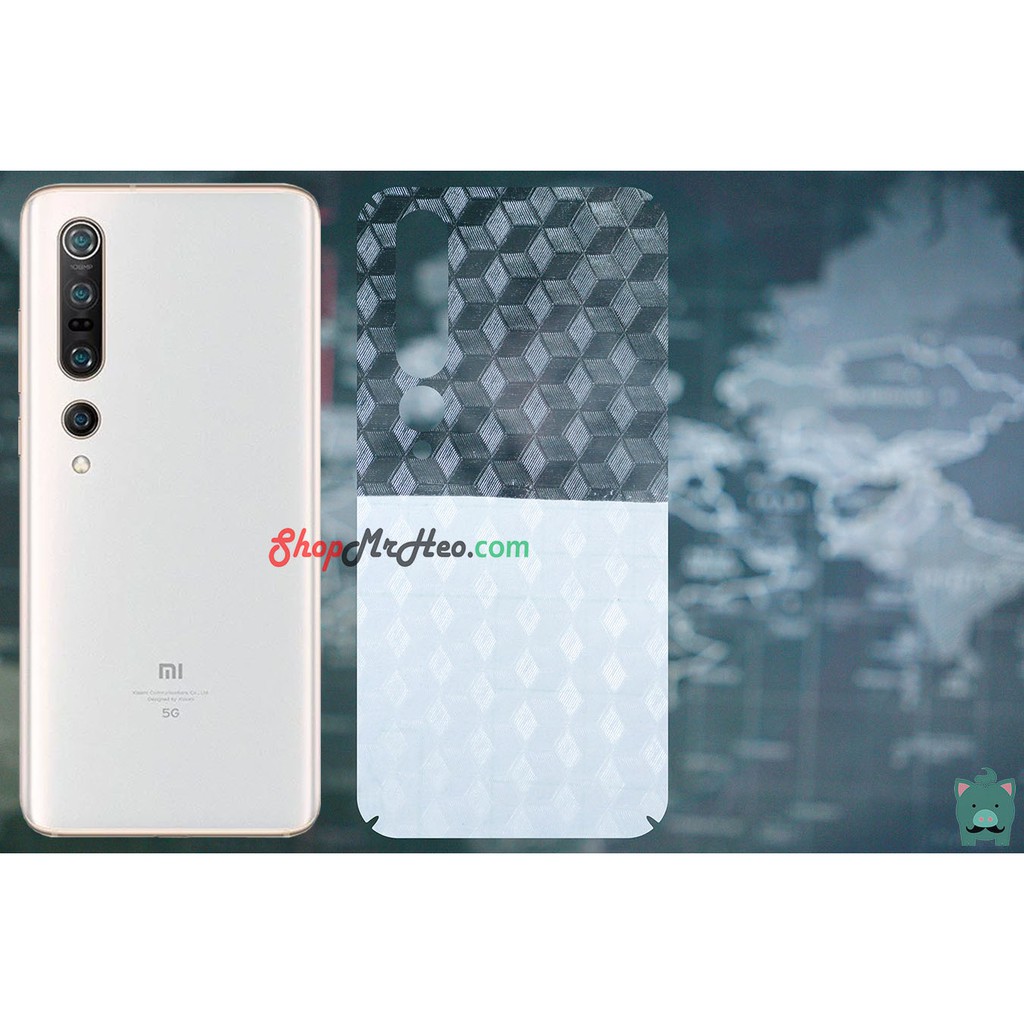 Skin Dán Mặt Sau Lưng Xiaomi Mi 10 - Mi 10 Pro - Mi 10 Lite - Mi 10 Ultra - Mi 10S - Carbon, Hình hộp, Nhám, Vân Da