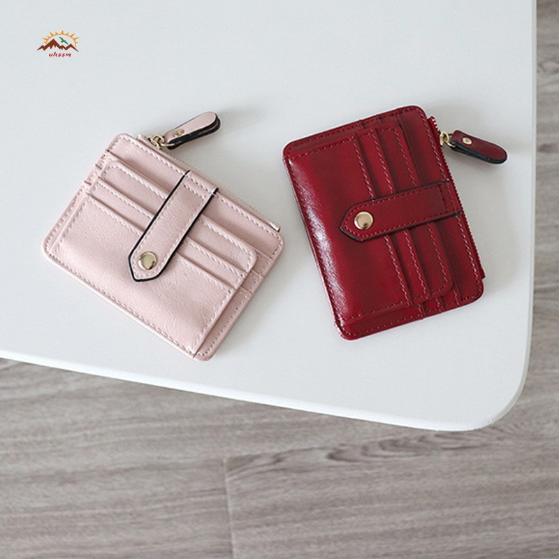 Ví da PU ngắn phối khóa kéo thời trang cho nữ