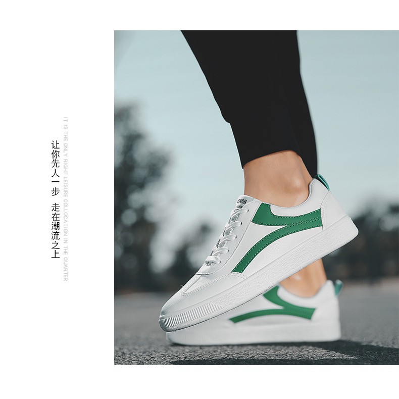 GIẦY SNEAKER DA Kẻ NEW TREND ( TRẮNG - XANH LÁ ) Thể Thao Nam phong cách Korea 2018