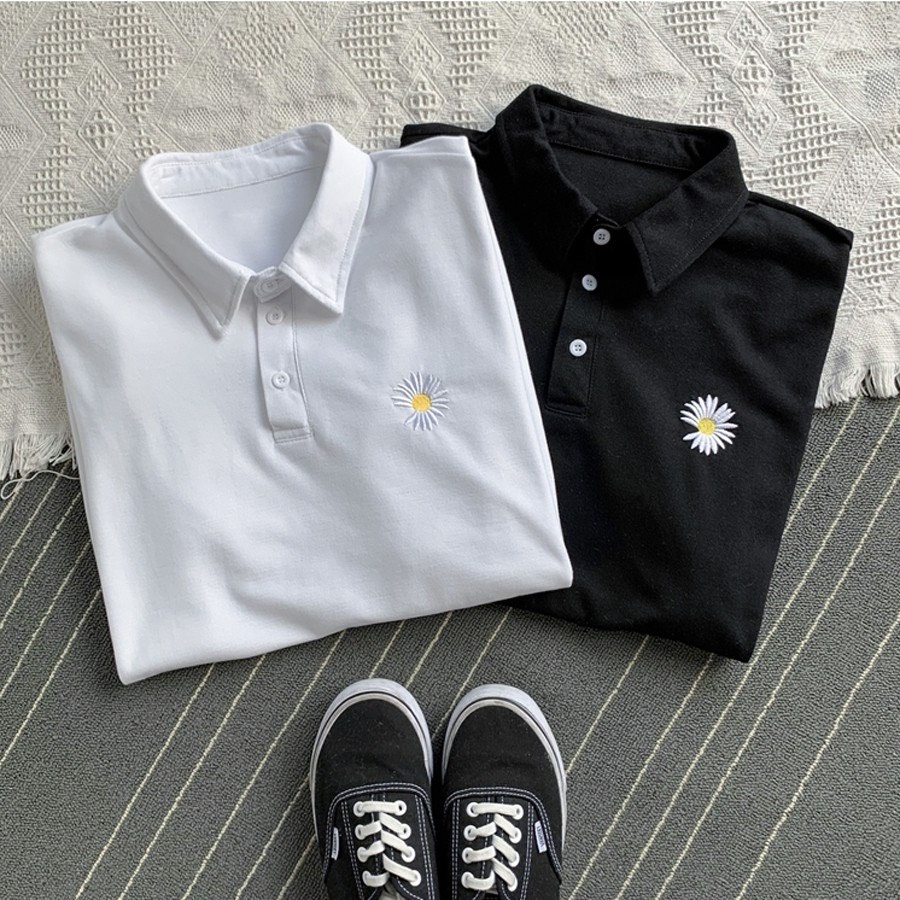 Áo Polo hoa cúc có thêu hoa cúc là điểm nhấn, chất cotton mát, polo unisex Nice Clothes