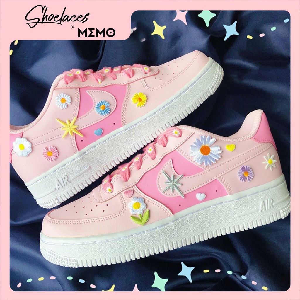 Dây Giày Custom Air Force 1 Shadow Magic Flamingo- Dây Giày Phụ Kiện Hoa Cúc Màu Hồng Shoelaces Memo