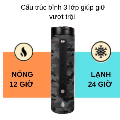 Bình giữ nhiệt Elemental sport 590ml màu đen camo, giữ nhiệt vượt trội,inox 304