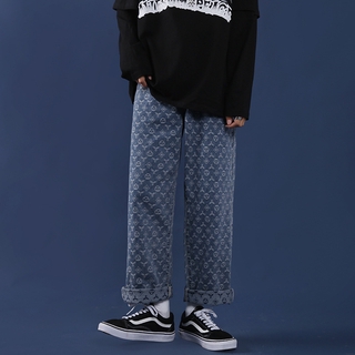 Quần Jean Ống Suông In Họa Tiết Phong Cách Hàn Quốc Size S-2Xl Cho Nam