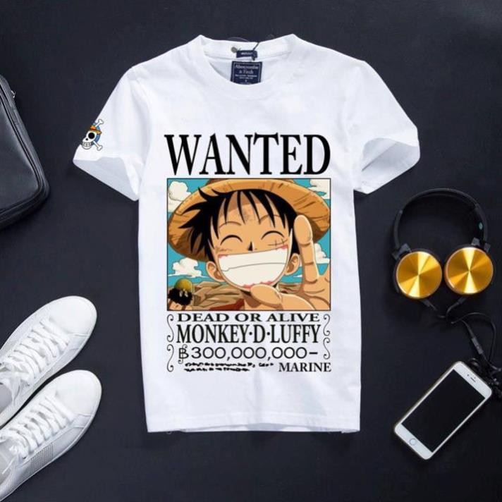 HOT-  Áo Thun One Piece Màu Trắng Cực Chất - Wanted Luffy - áo sale sốc /uy tín chất lượng