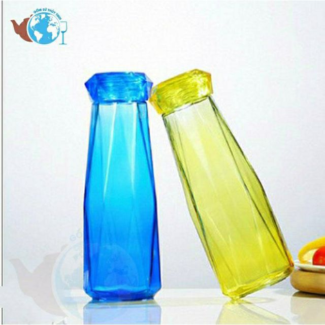 [RẺ VÔ ĐỊCH]BÌNH Đựng Nước Thủy Tinh Dáng Kim Cương Màu Cao Cấp 430ml