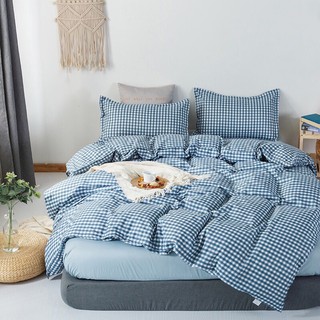 Bộ vỏ chăn ga gối Xanh dươnh Kẻ caro (mua kèm vỏ gối ôm ngẫu nhiên)