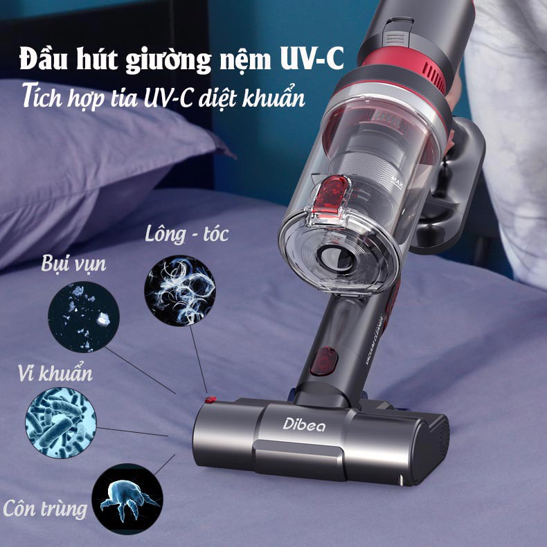 Máy hút bụi cầm tay không dây Dibea F20 Max siêu mạnh mẽ, hút và lau, tia uv-c diệt khuẩn, hàng chính hãng