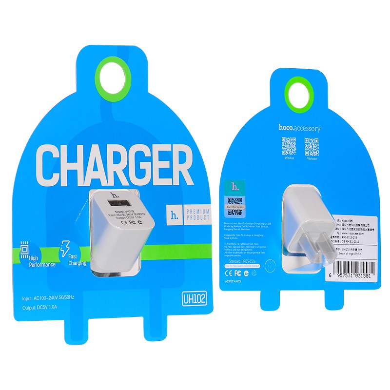 Cốc sạc 1A Hoco - UH102 (Trắng) - Chính Hãng