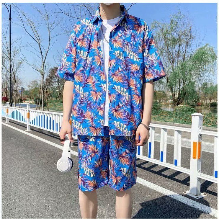 Bộ Áo Sơ Mi Ngắn Tay + Quần Short Dáng Rộng Phong Cách Hawaii Thời Trang Đi Biển Mùa Hè Cho Nam