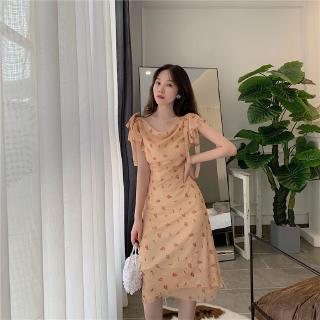 Đầm nhấn eo in họa tiết xinh xắn thời trang kiểu Pháp phong cách retro