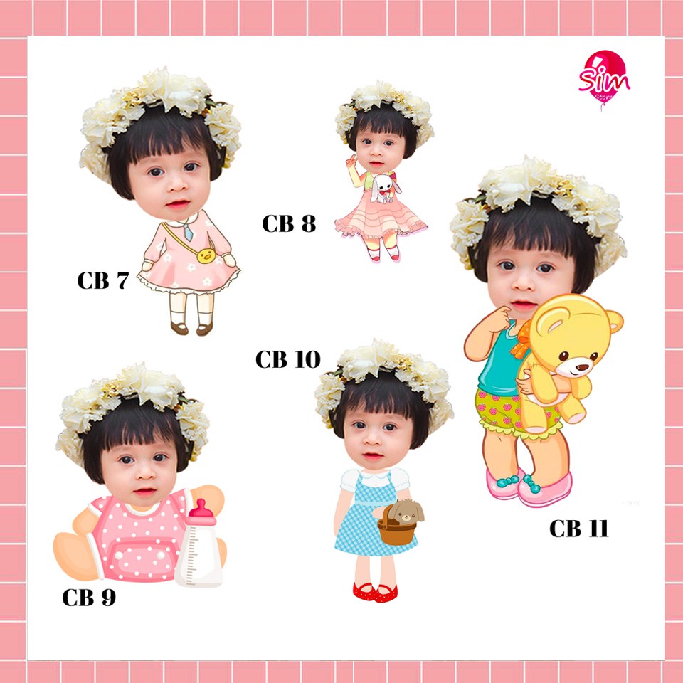 Thiết kế hình Chibi cho bé gái trang trí tiệc sinh nhật theo yêu cầu