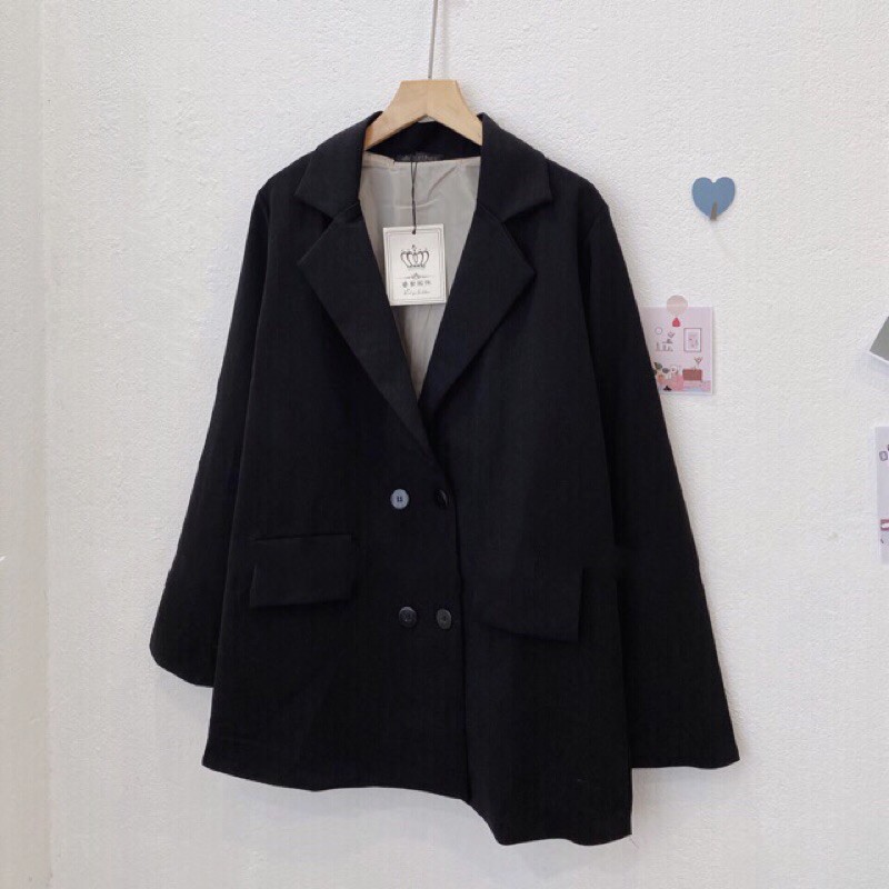 Áo blazer trơn đen Hàn Quốc 2 lớp (có hình thật/sẵn) | BigBuy360 - bigbuy360.vn