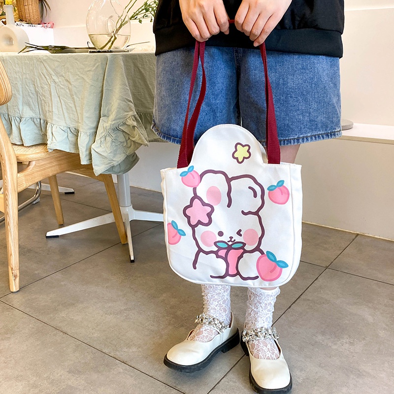 Túi Xách Vải Canvas Cỡ Lớn In Họa Tiết Thỏ Hoạt Hình Phong Cách Nhật Hàn Cho Nữ
