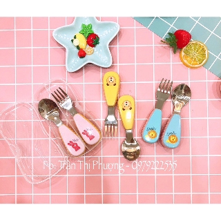 Bộ thìa dĩa tập ăn hình thú có hộp đựng cho bé