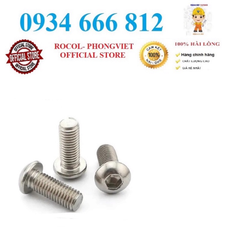 Combo 20c bulong lục giác chìm đầu cầu INOX 201 M8, M8x16,M8x20, M8x30,M8x40,M8x50