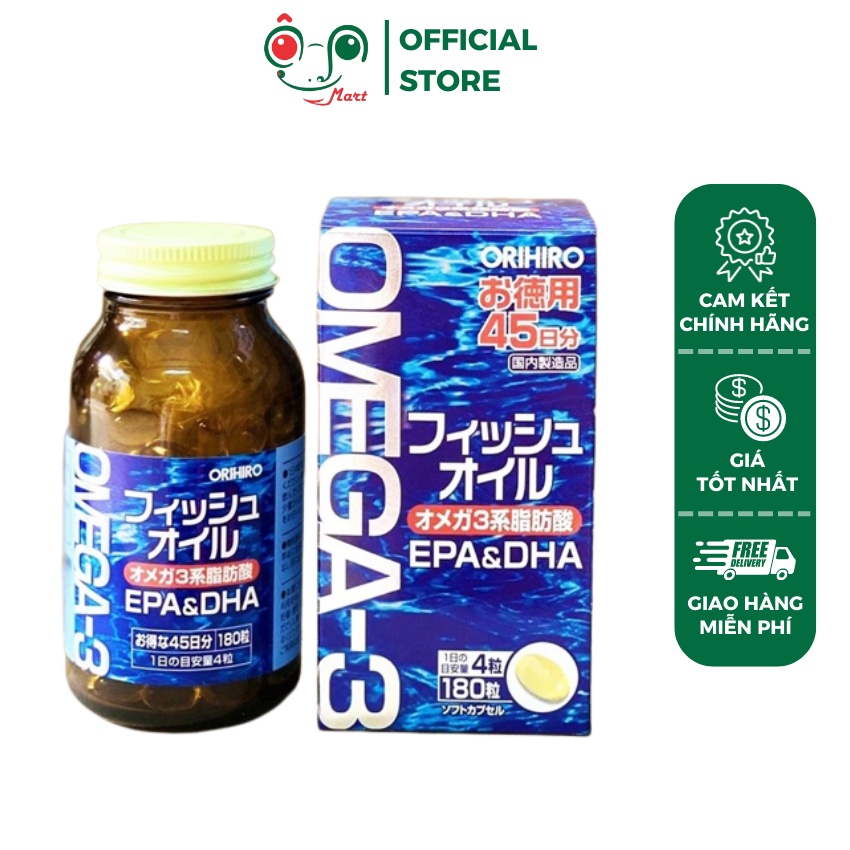 Viên uống dầu cá Omega 3 bổ mắt, bổ não Orihiro Nhật Bản 180 viên