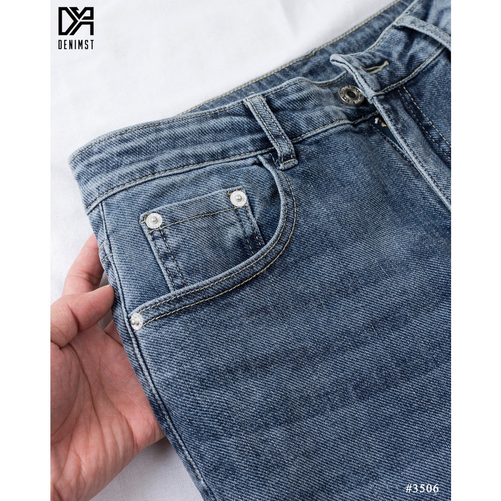 Quần Jeans Nam Xanh Trơn Cao Cấp DENIMST Form Ôm Vừa Dáng Carrot Fit 3506