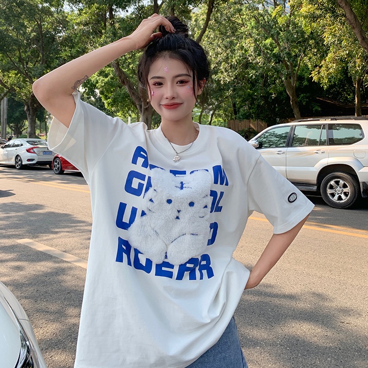 Áo Thun Tay Ngắn Dáng Rộng In Hình Thời Trang Hàn Quốc Dành Cho Nữ
