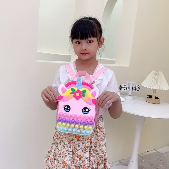 Balo pop it size 26*17cm họa tiết đáng yêu, Balo đi chơi cho bé kiểu nhấn bong bóng _ Tingting