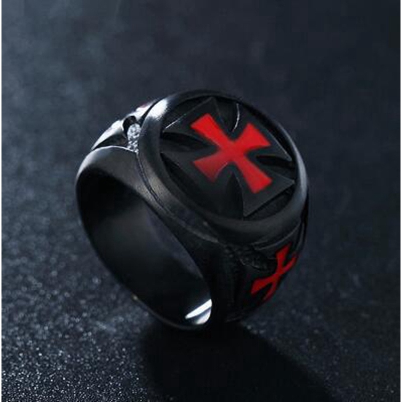 Black Cross Knight Templar Men Inox Crusade Nhẫn cưới Trang sức