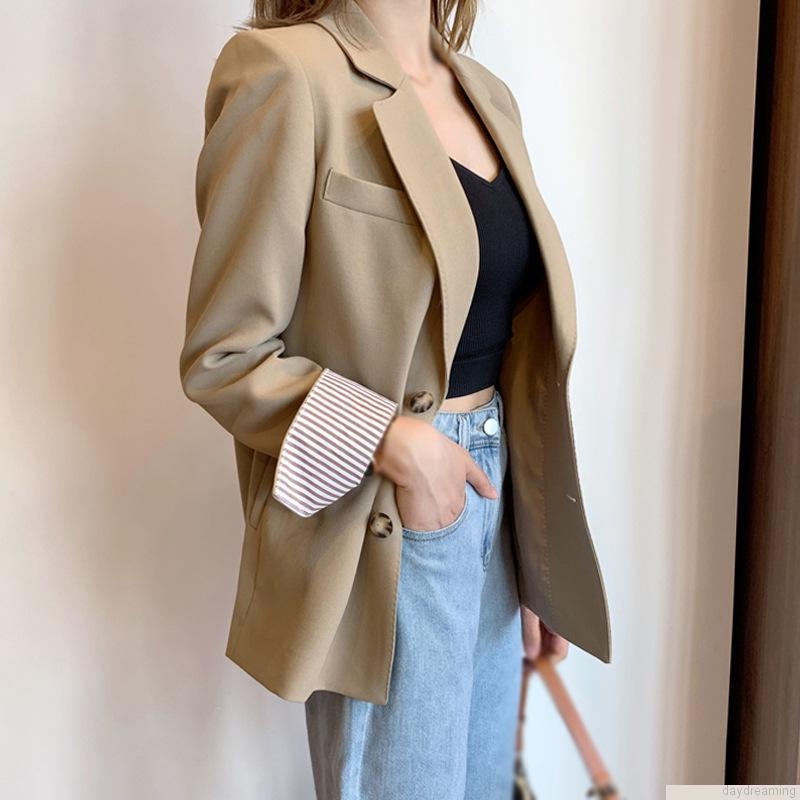 Áo khoác Blazer tay dài hoạ tiết kẻ sọc cho phái nữ