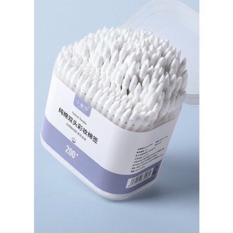 Hộp 200 Chiếc Tăm Bông Ngoáy Tai 2 Đầu Dùng Trang Điểm Make up