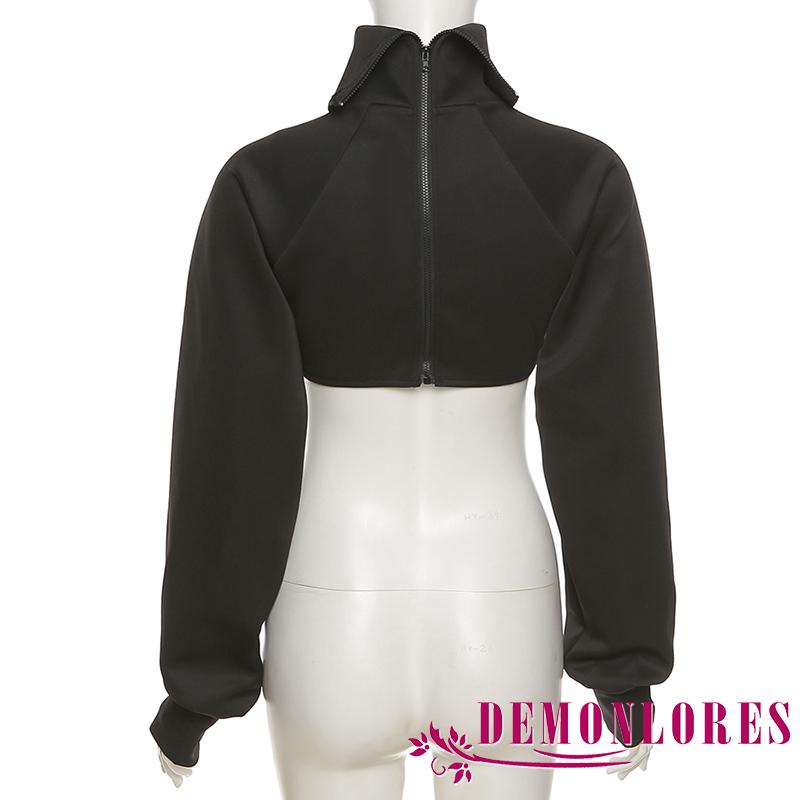 Áo croptop cổ lọ tay dài màu trơn quyến rũ trẻ trung cho nữ